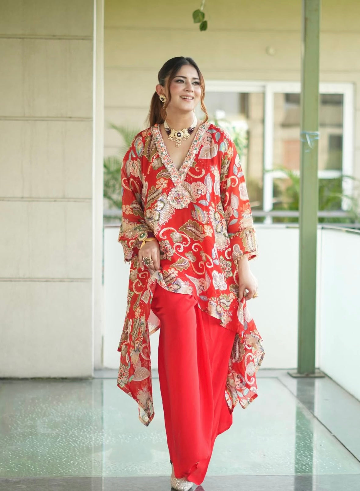 Orange pleated skirt