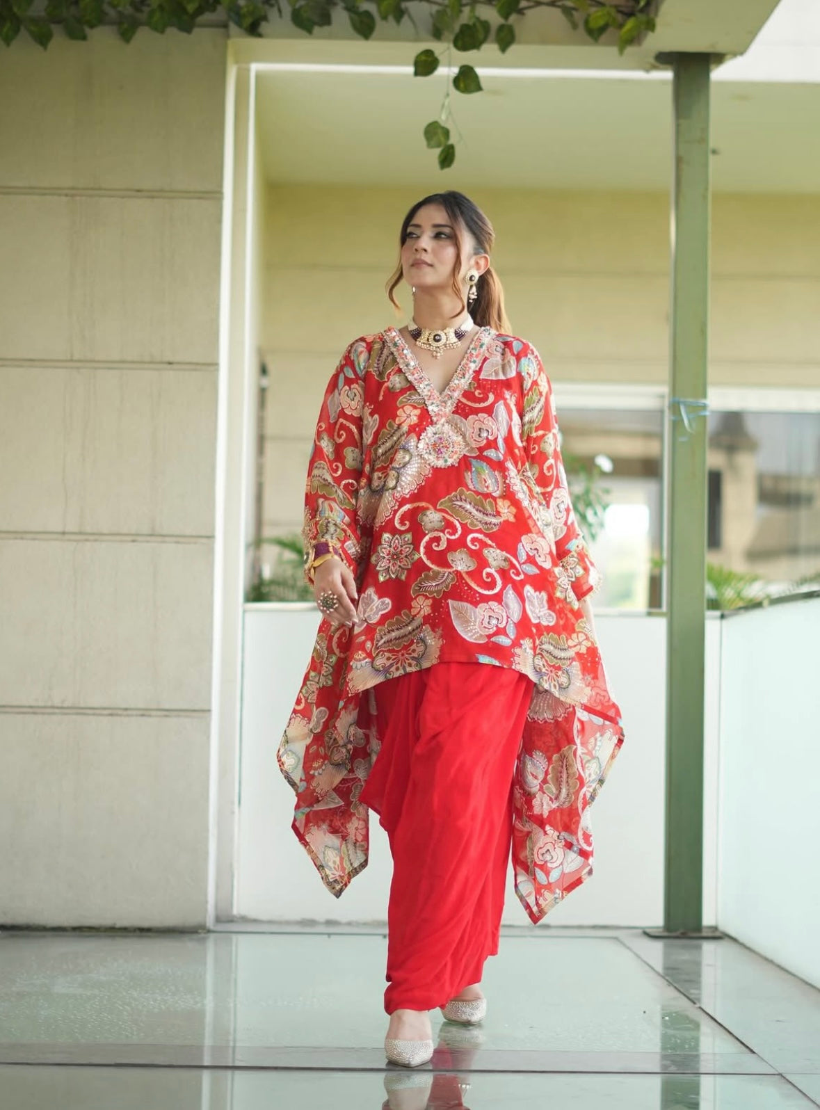 Orange pleated skirt