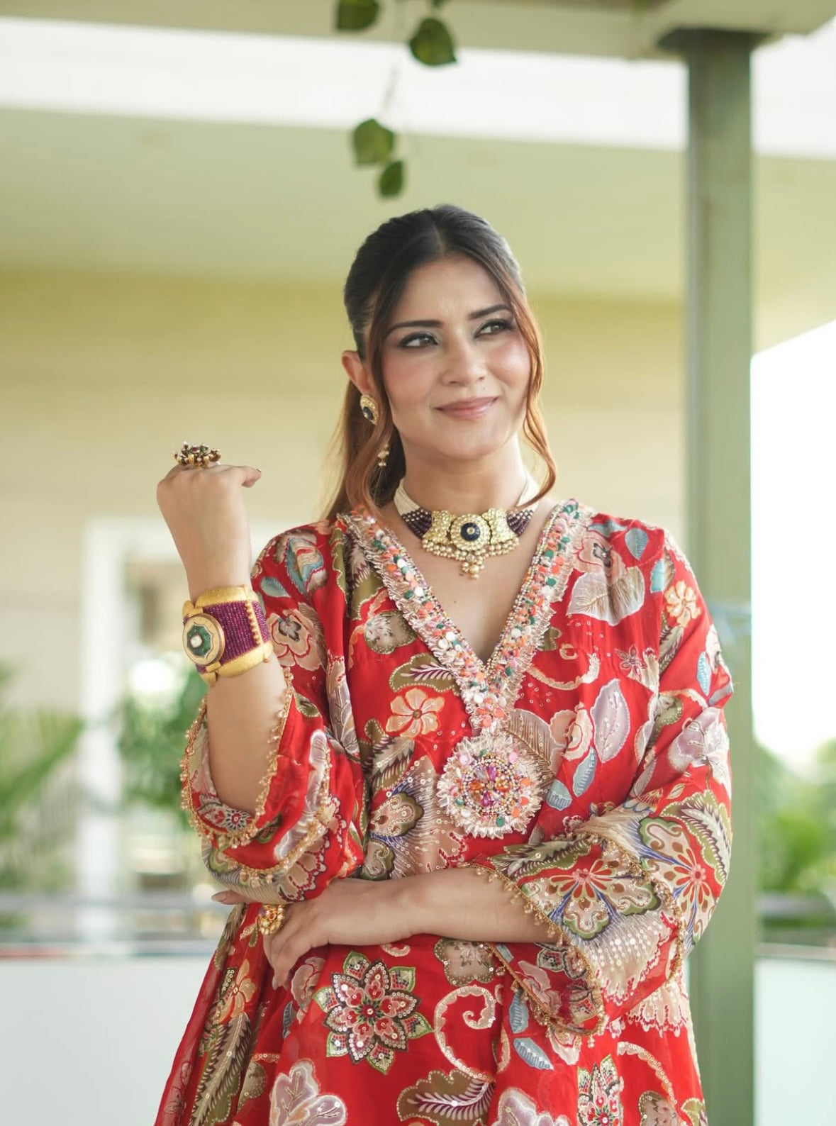 Orange pleated skirt