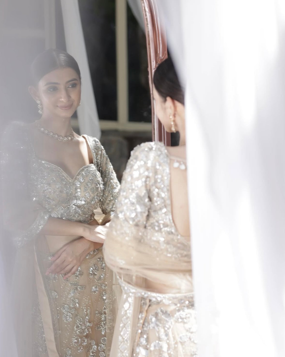 Metallic silver lehenga