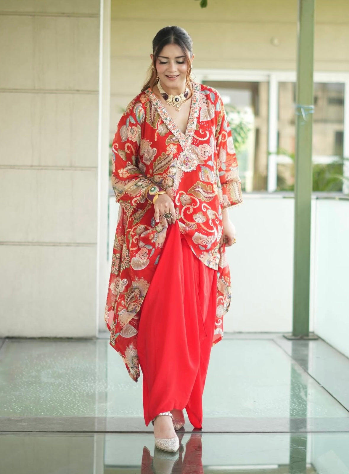 Orange pleated skirt