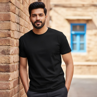 Plain Cotton Crew Neck T-Shirts Black