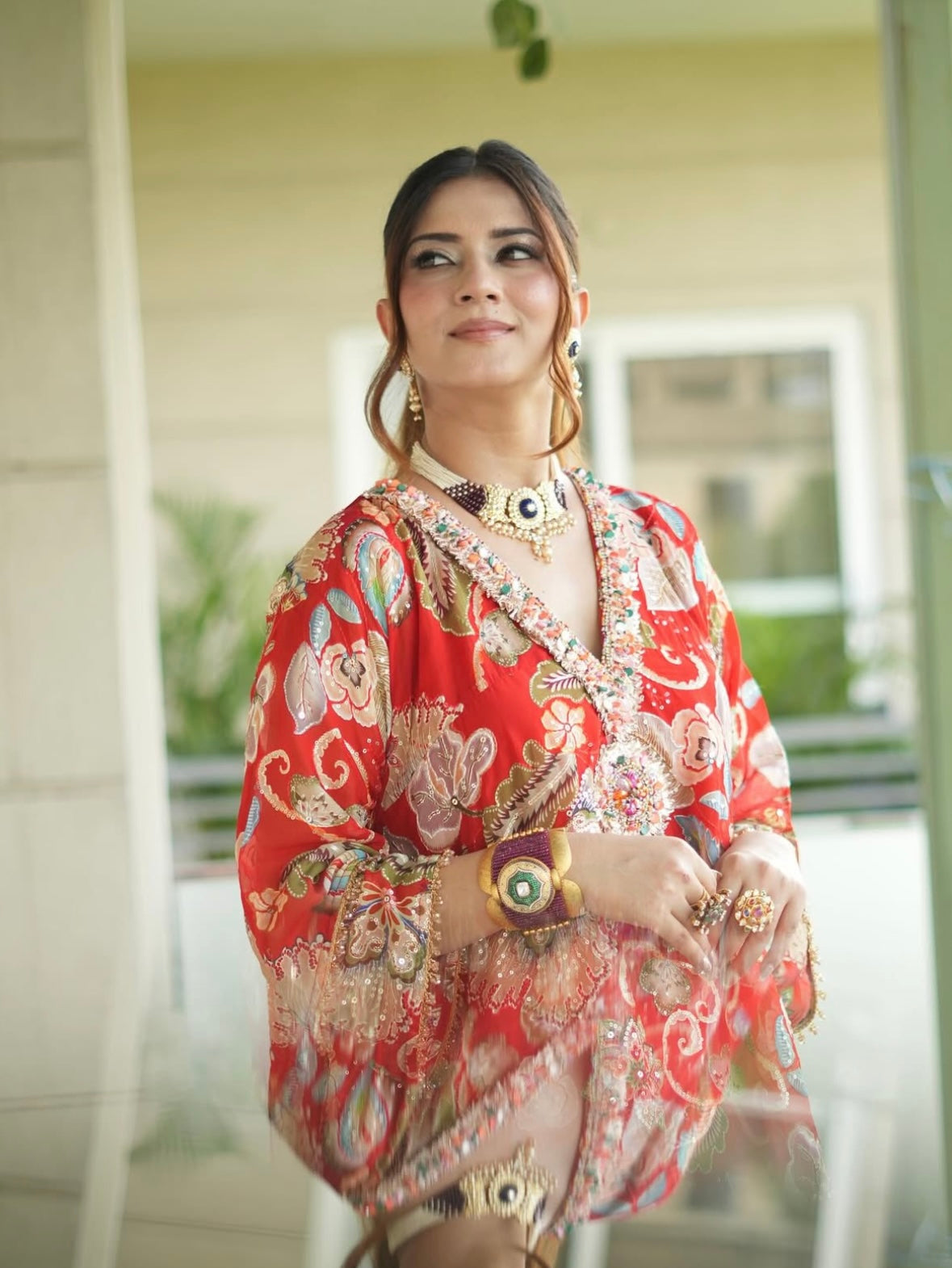 Orange pleated skirt