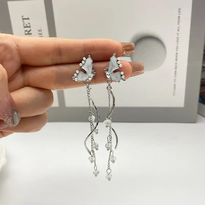 Silver Plated Artificial Stones Studded & Beaded Quirky Korean Drop Earrings