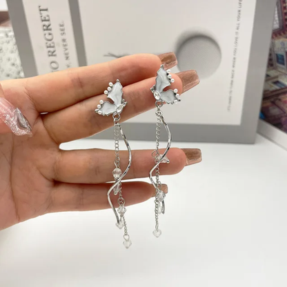 Silver Plated Artificial Stones Studded & Beaded Quirky Korean Drop Earrings