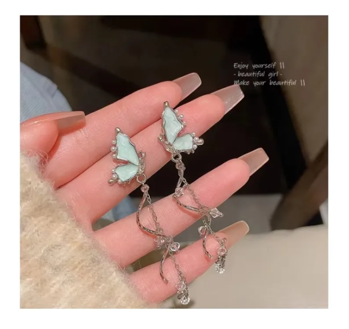 Silver Plated Artificial Stones Studded & Beaded Quirky Korean Drop Earrings