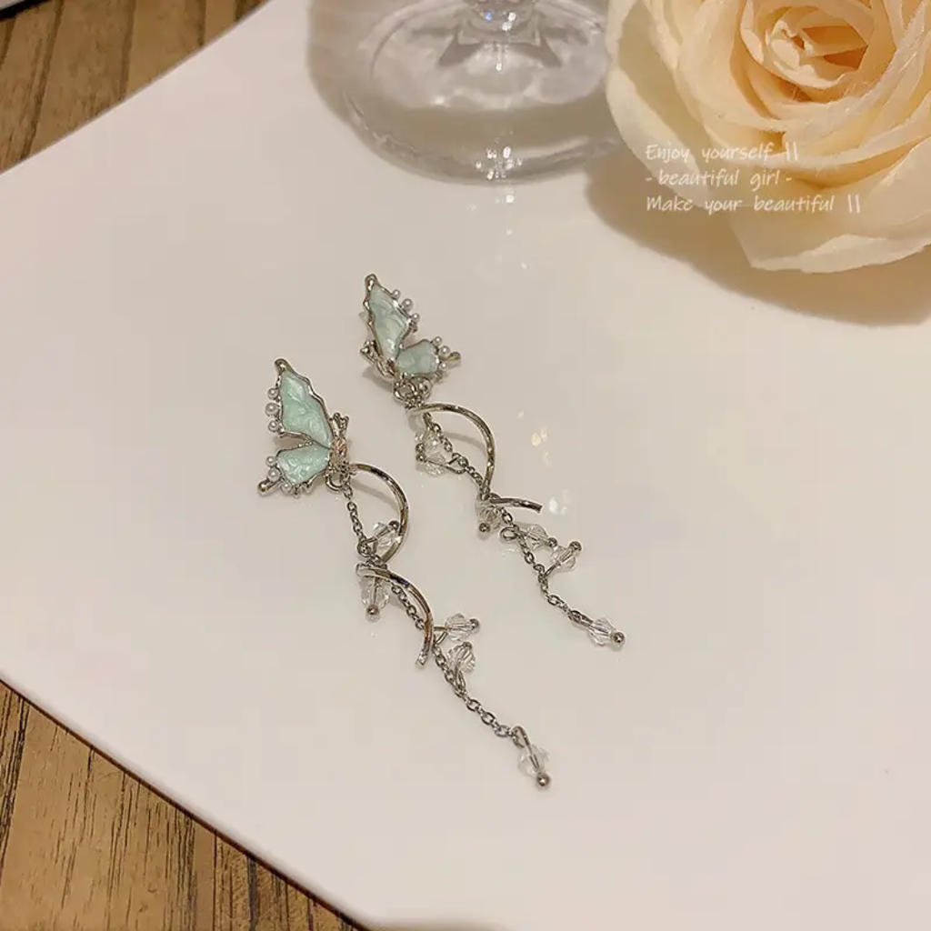 Silver Plated Artificial Stones Studded & Beaded Quirky Korean Drop Earrings
