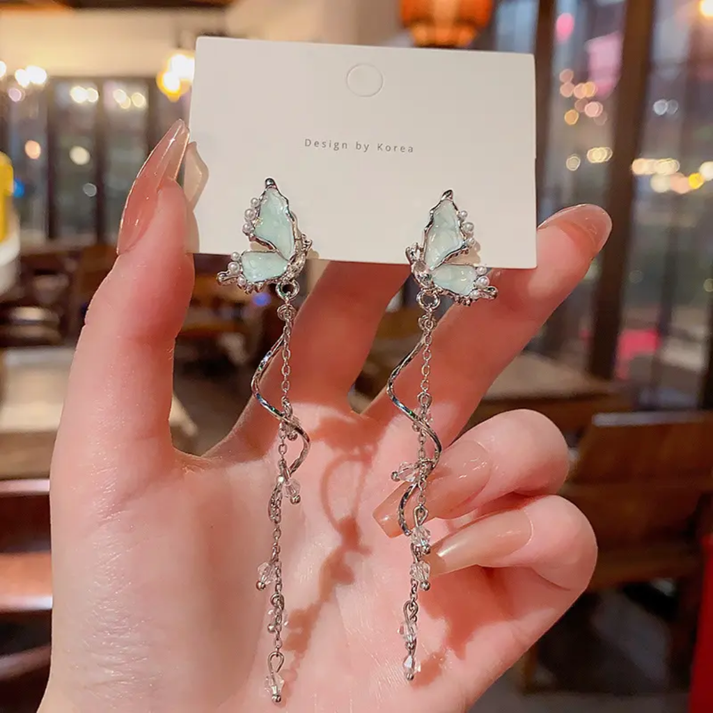 Silver Plated Artificial Stones Studded & Beaded Quirky Korean Drop Earrings