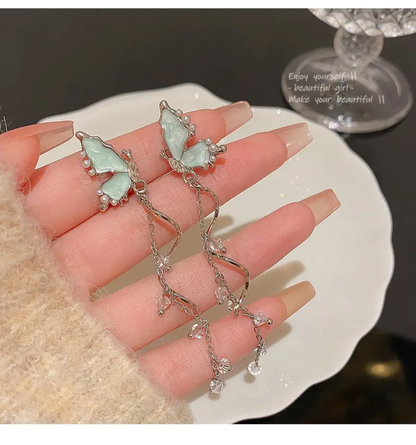 Silver Plated Artificial Stones Studded & Beaded Quirky Korean Drop Earrings