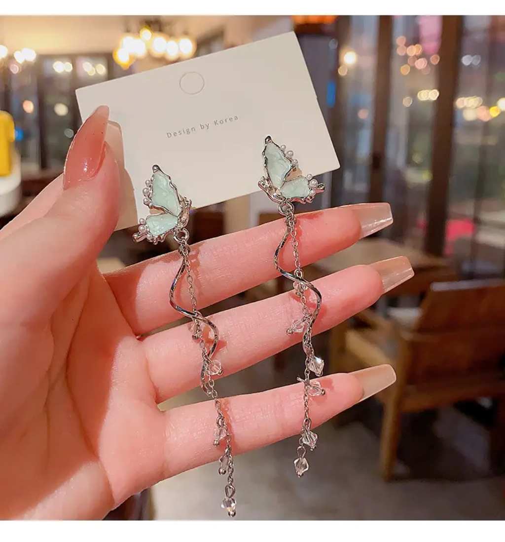 Silver Plated Artificial Stones Studded & Beaded Quirky Korean Drop Earrings