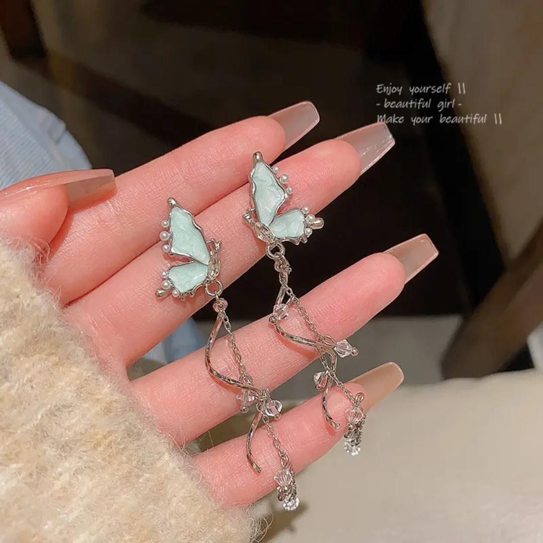 Silver Plated Artificial Stones Studded & Beaded Quirky Korean Drop Earrings