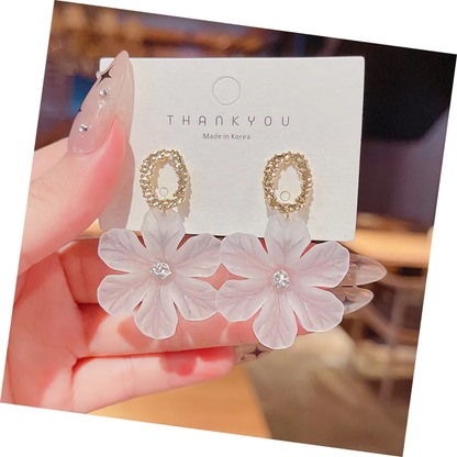 White Flower Petal Korean Dangle Earrings
