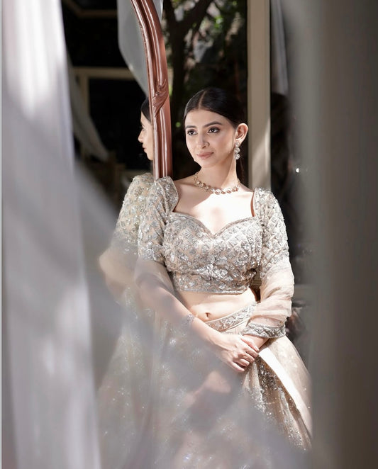 Metallic silver lehenga