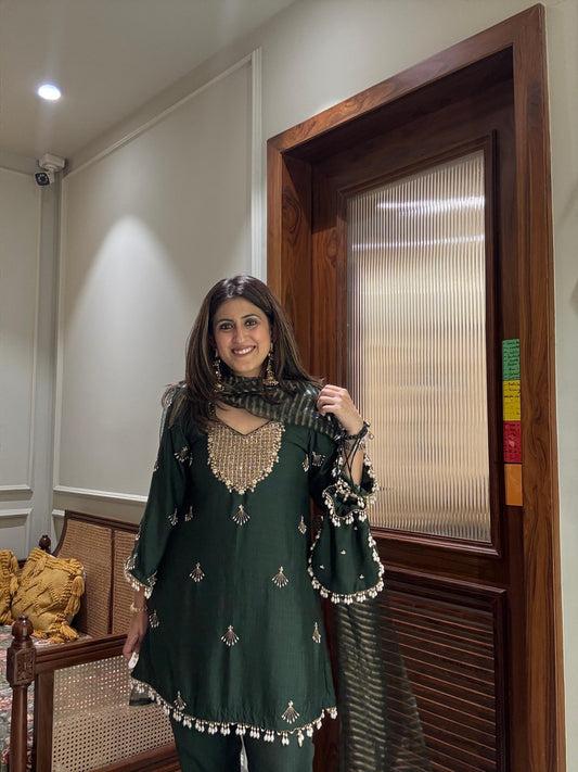Hand embroidered Emerald green suit