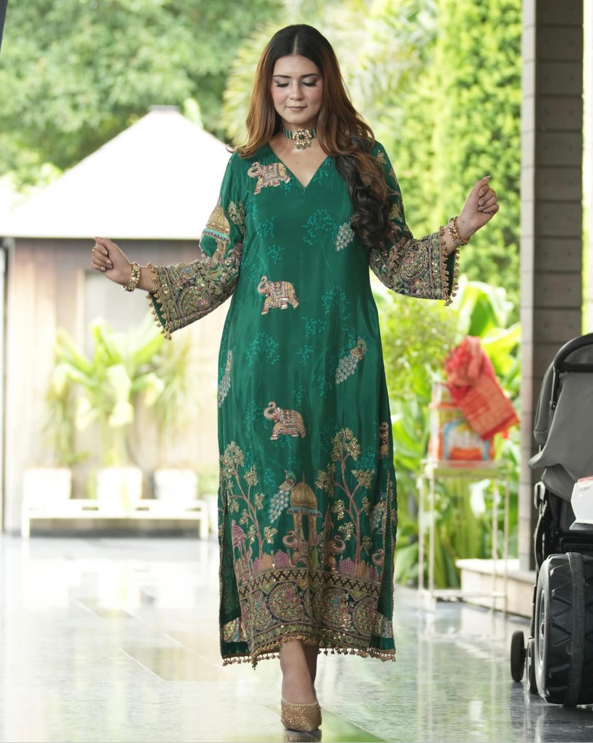 Green kaftan dress