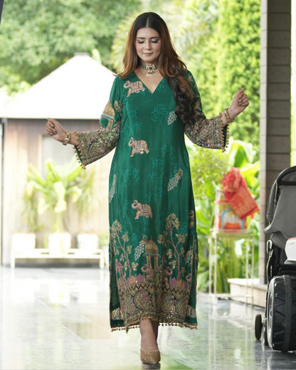 Green kaftan dress