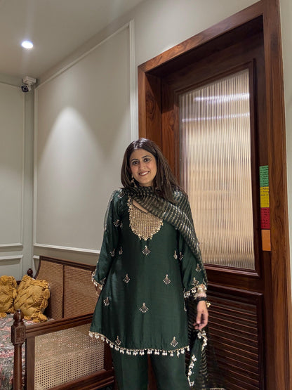 Hand embroidered Emerald green suit