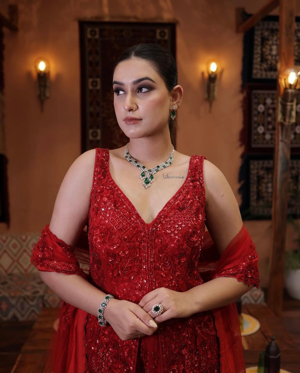 Deep Red Sharara Set