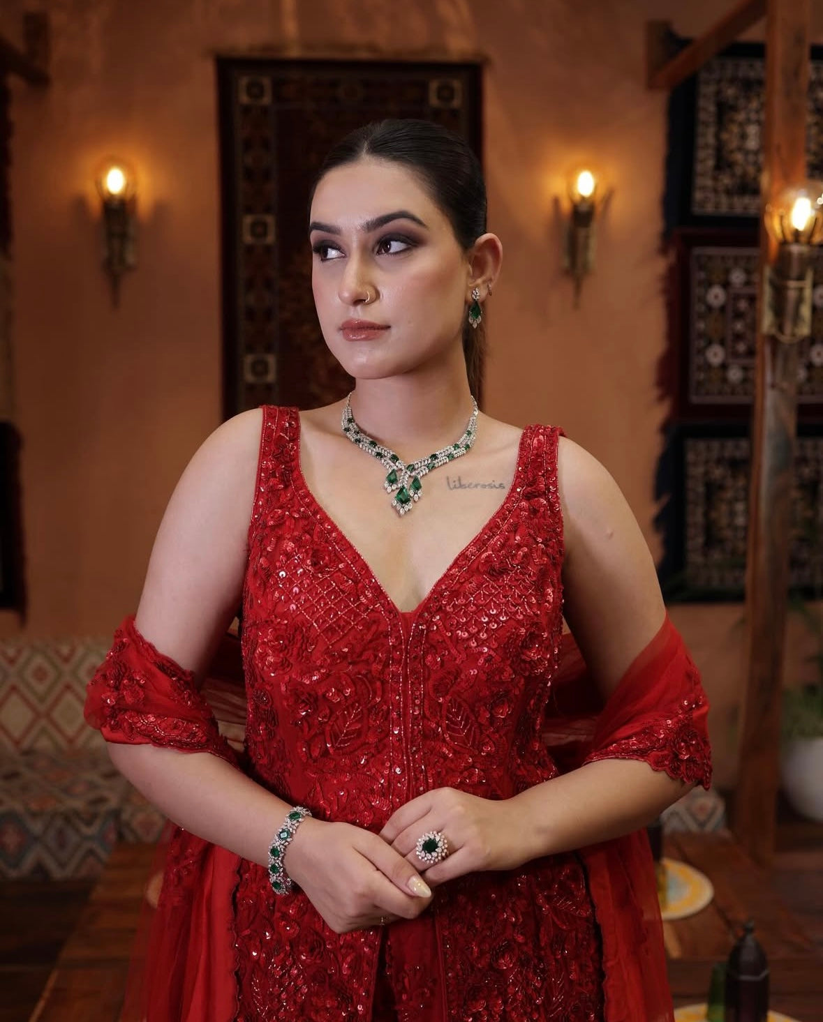 Deep Red Sharara Set