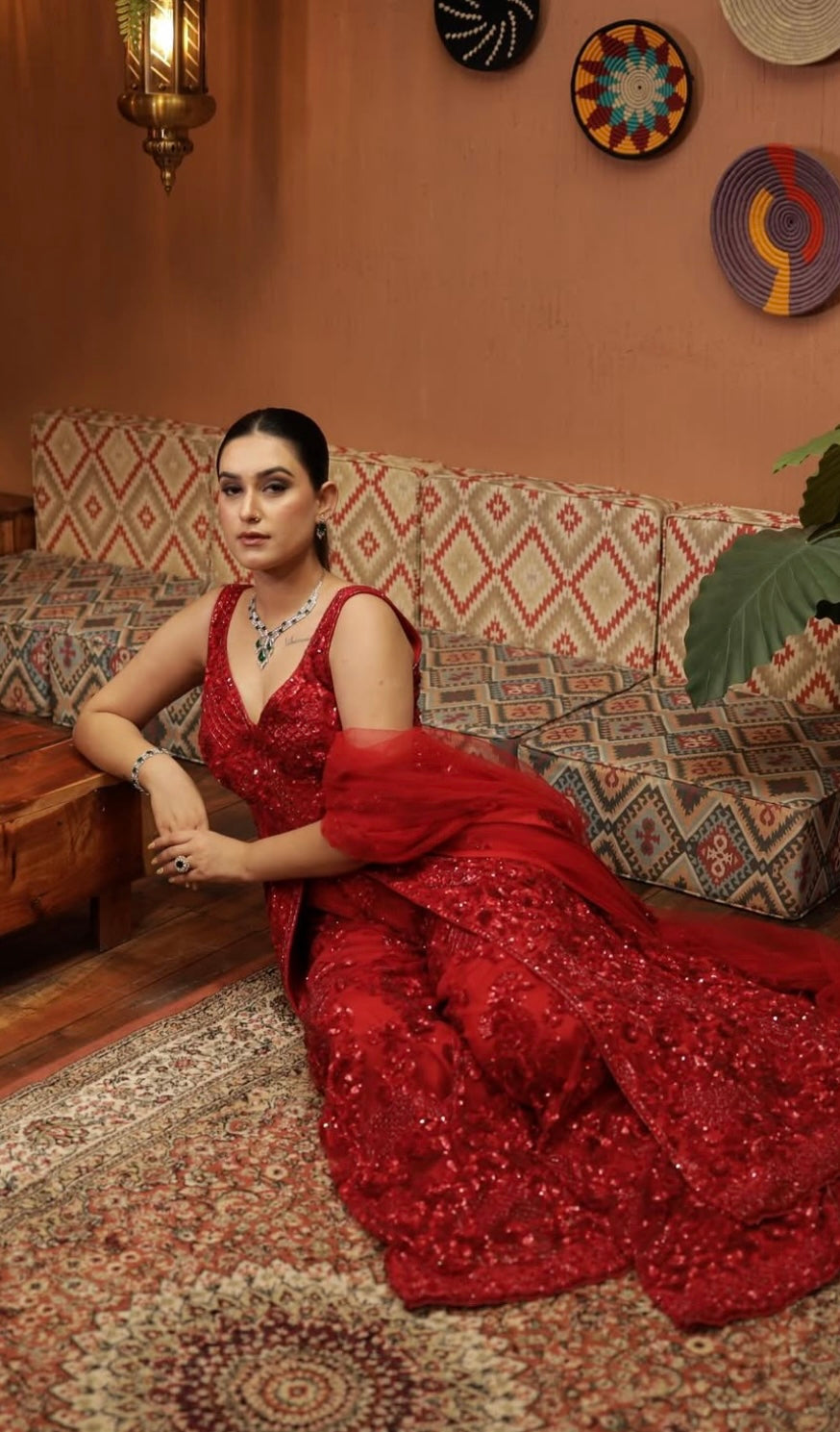 Deep Red Sharara Set