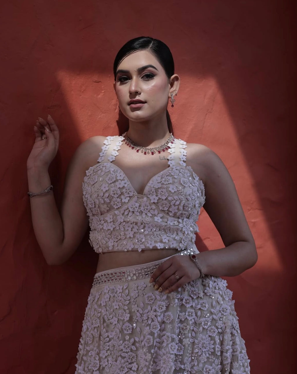 Ivory 3D Floral Lehenga
