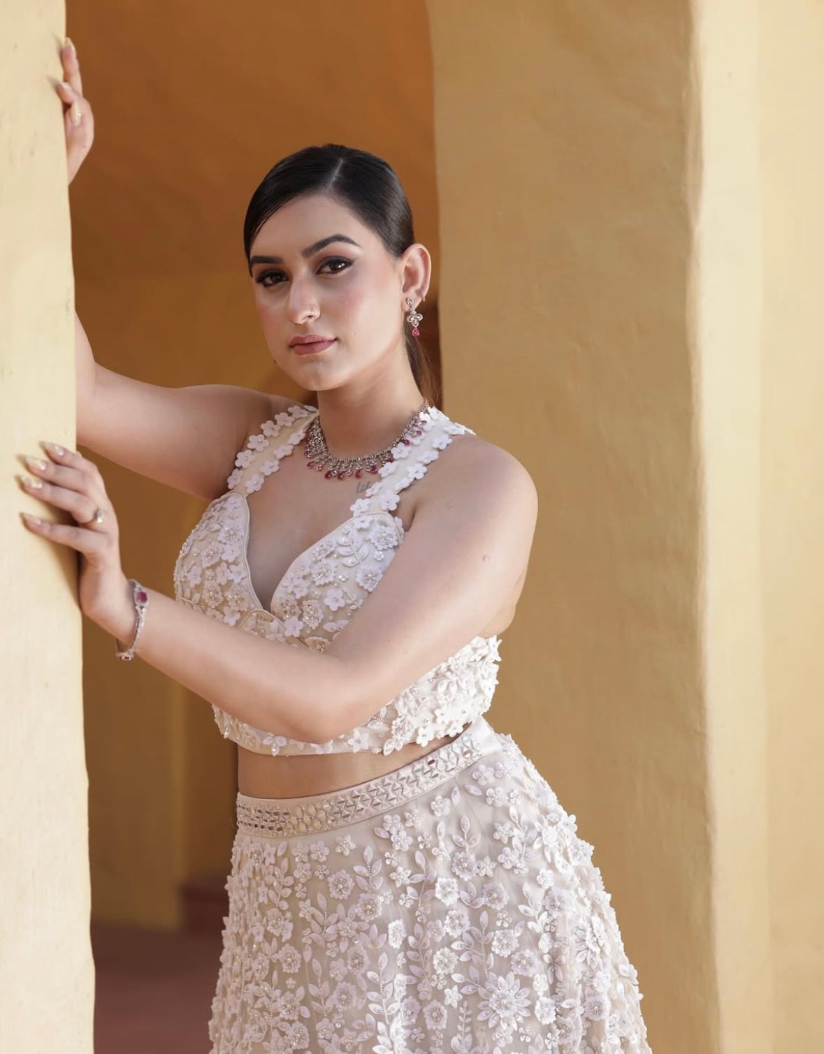 Ivory 3D Floral Lehenga