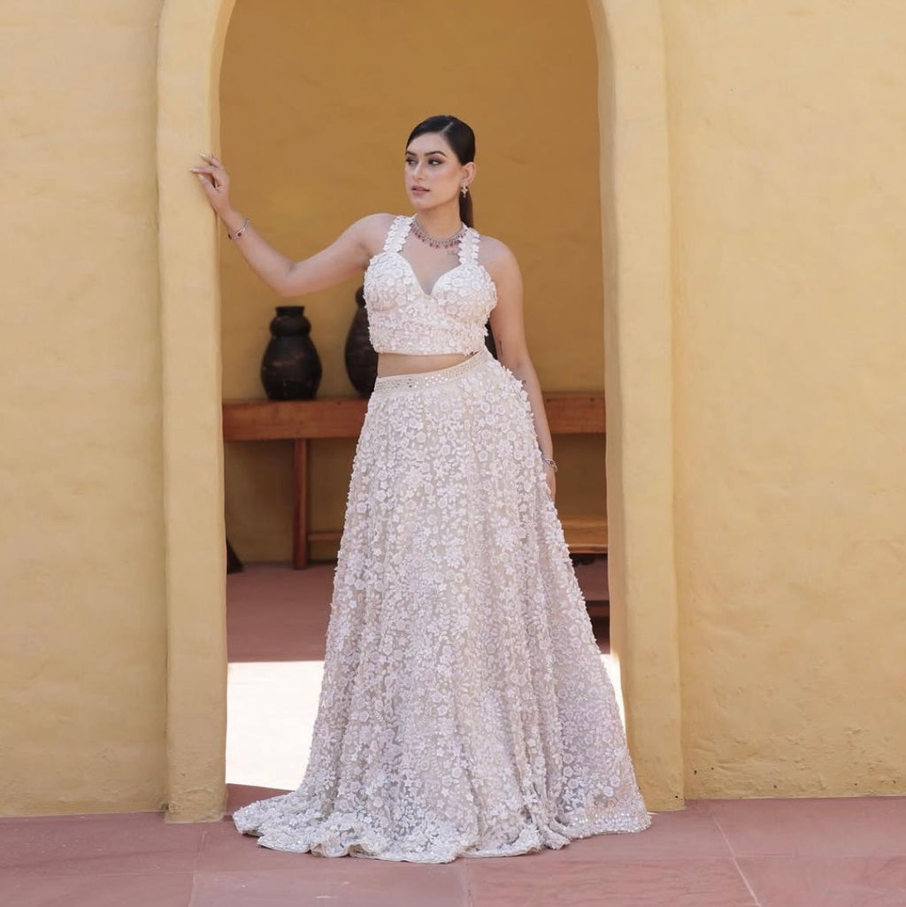 Ivory 3D Floral Lehenga