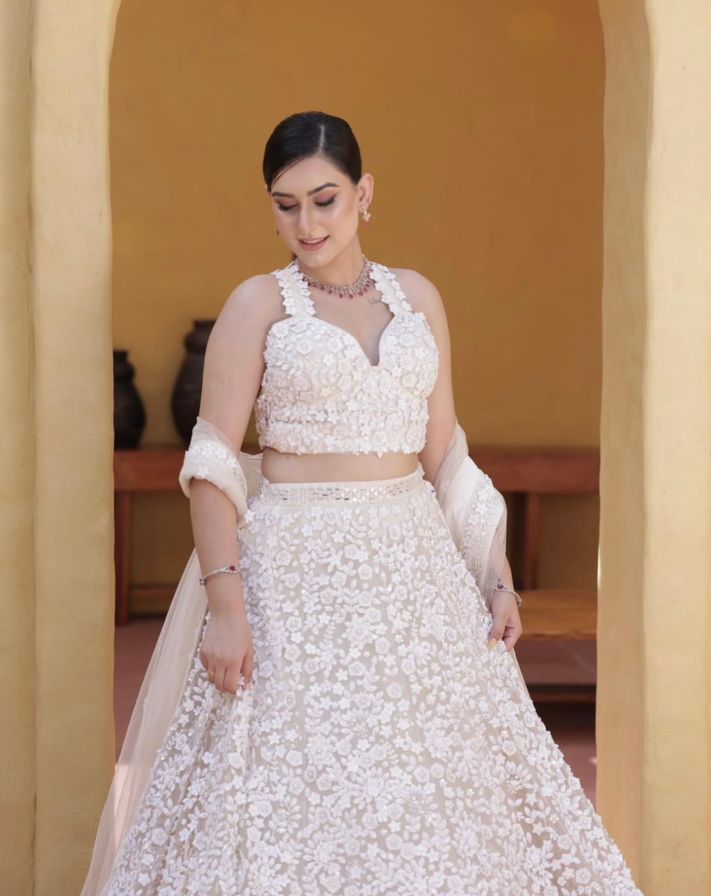 Ivory 3D Floral Lehenga