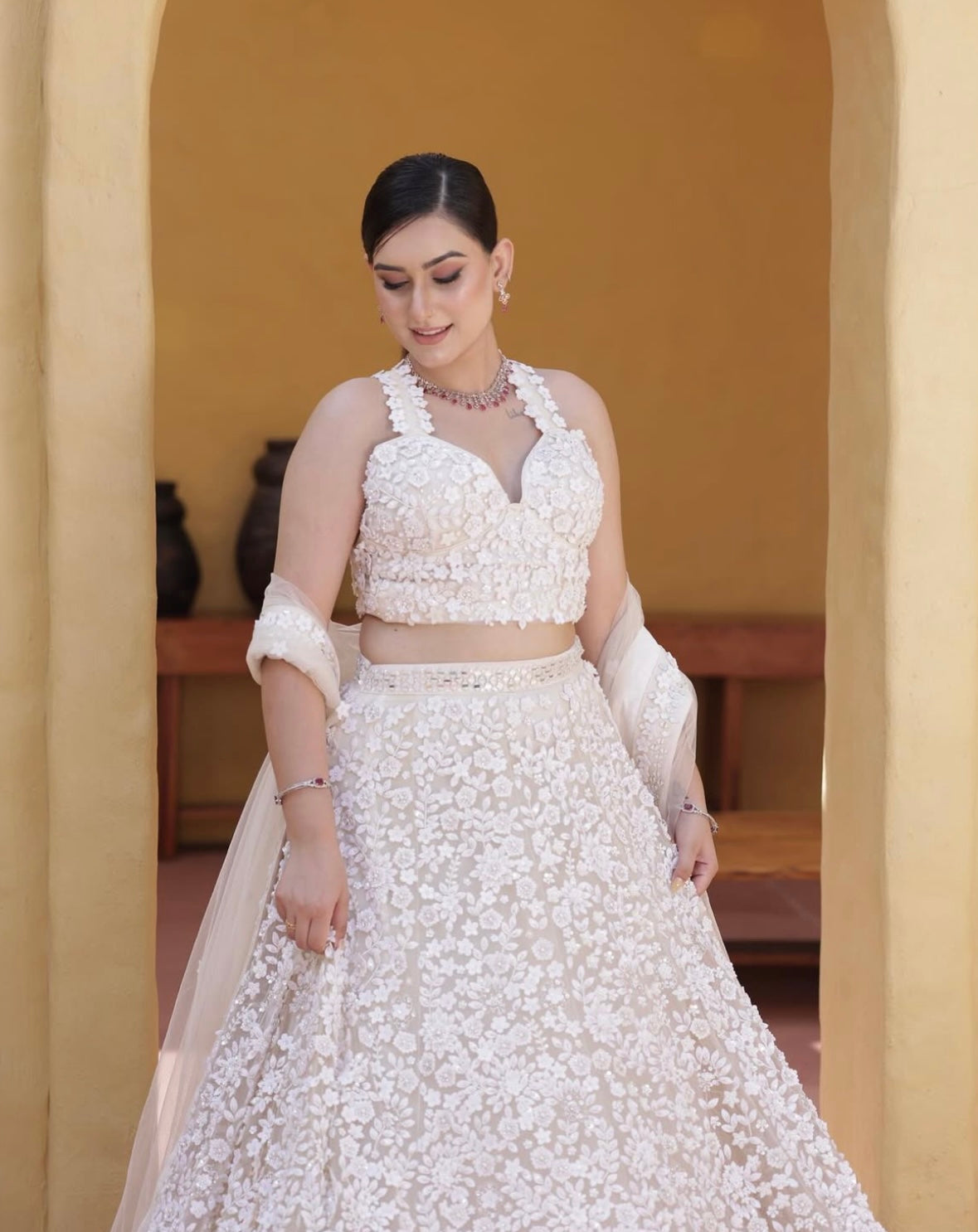Ivory 3D Floral Lehenga