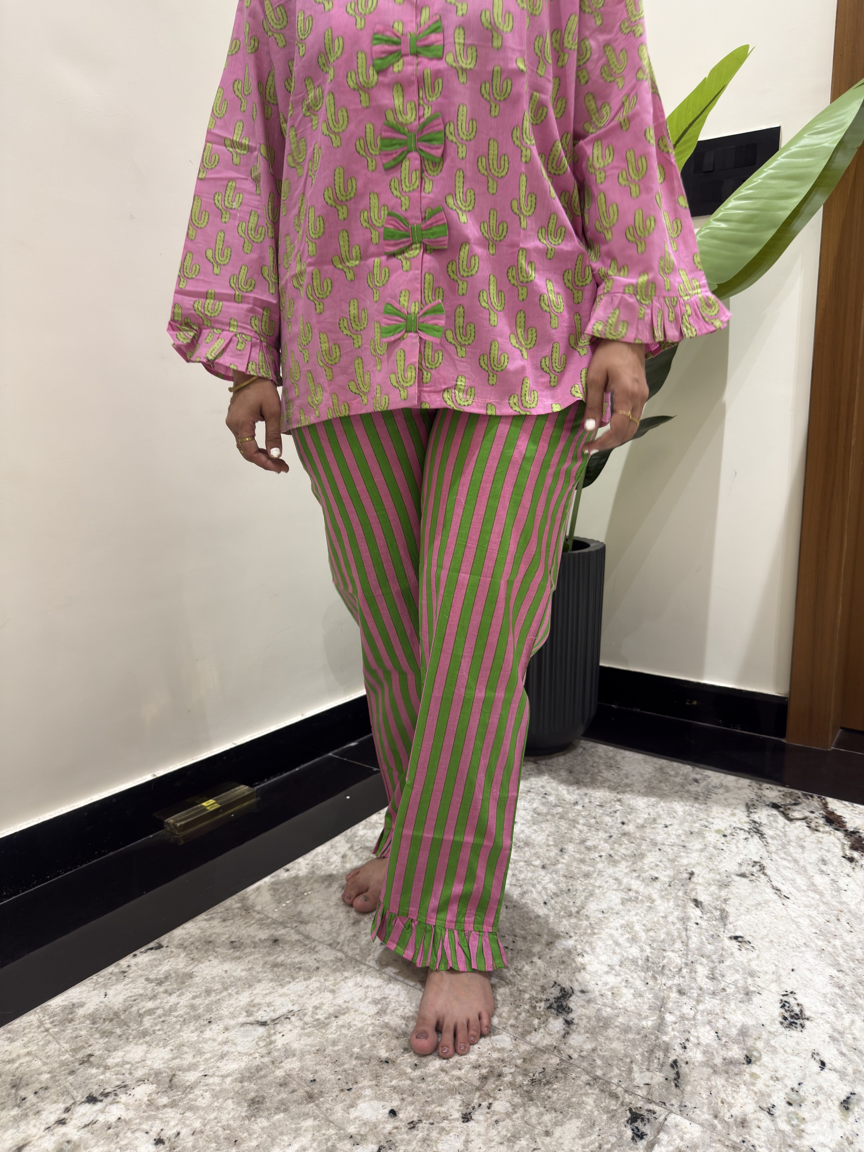 Pink Cactus Night Suit