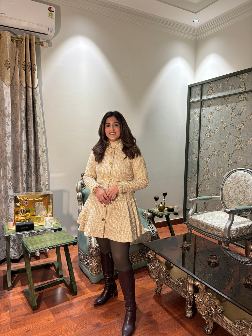 Golden tweed Coat Dress