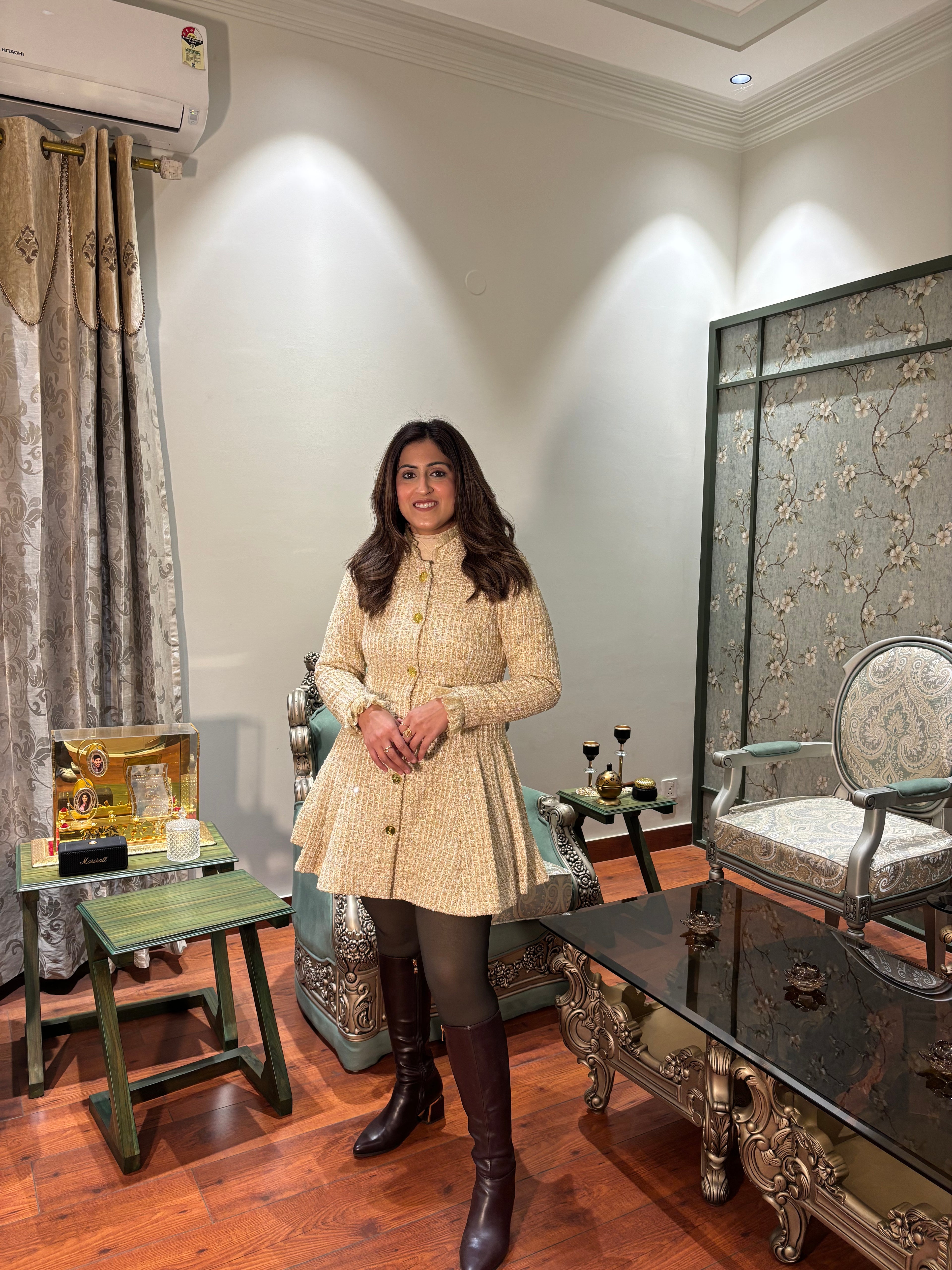 Golden tweed Coat Dress