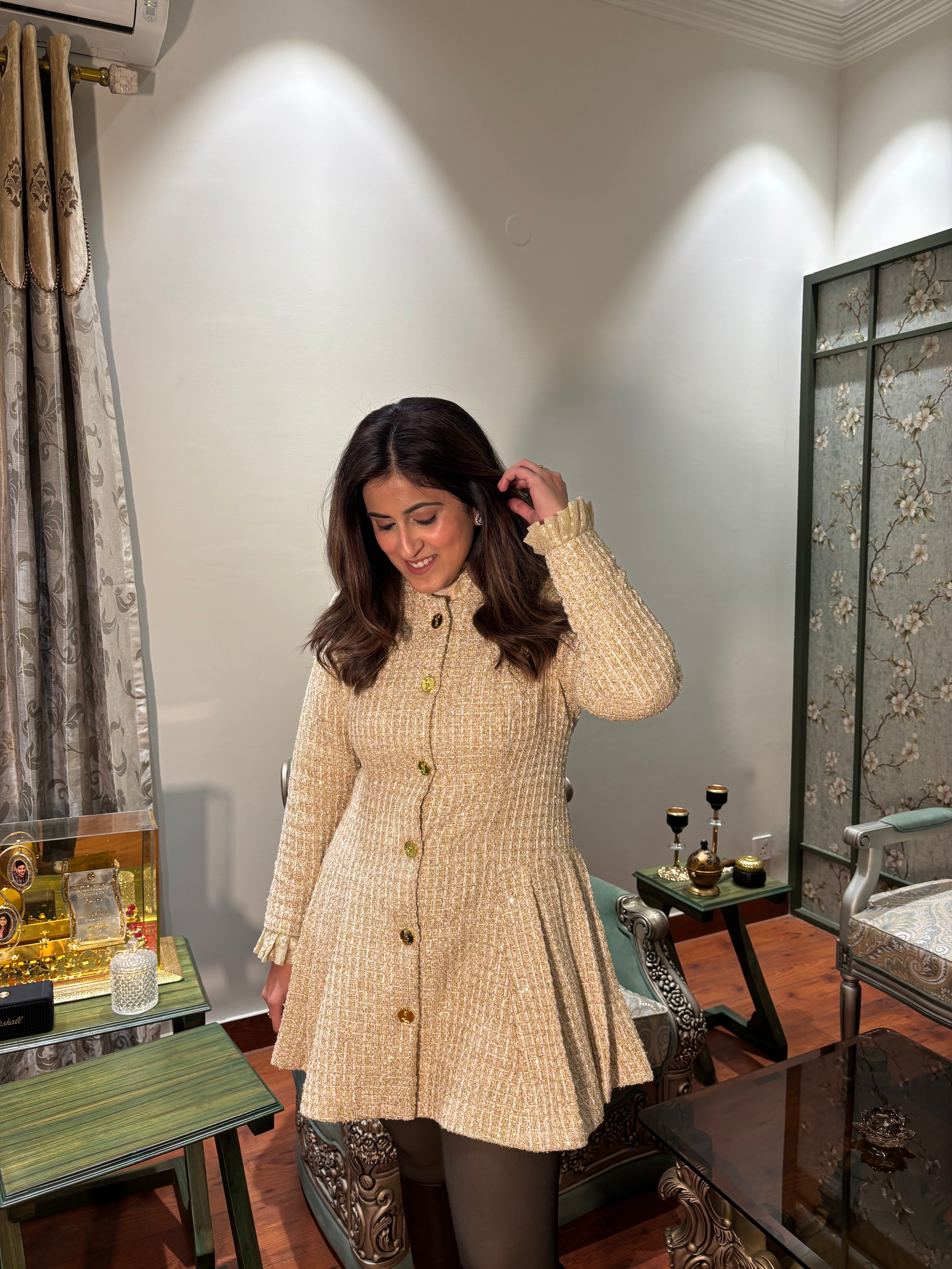 Golden tweed Coat Dress