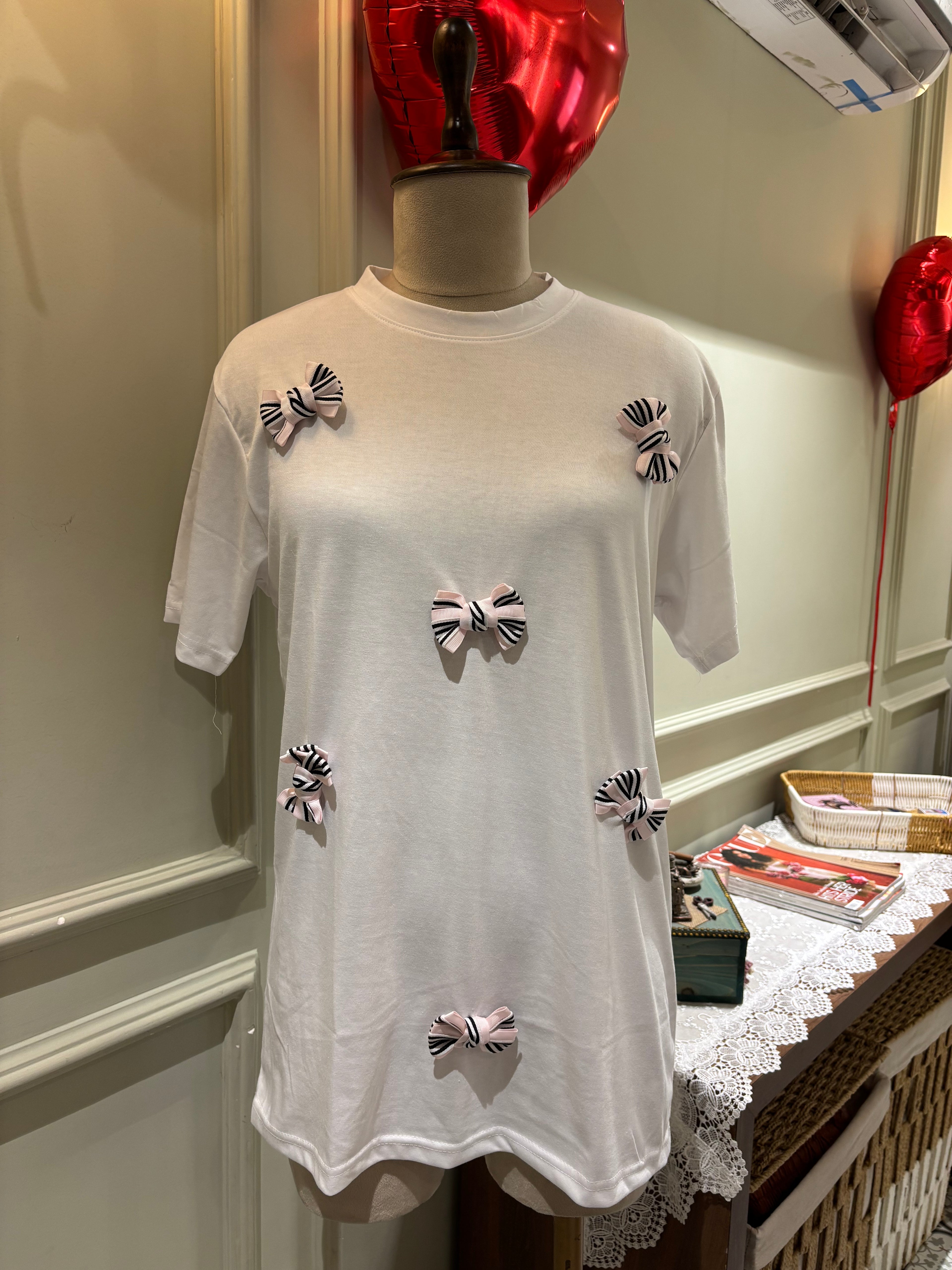 Pearl Bow White T-Shirt